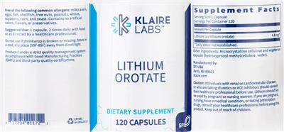 Photo of the Klaire Labs Lithium Orotate label