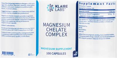 Photo of the Klaire Labs Magnesium Chelate Complex label