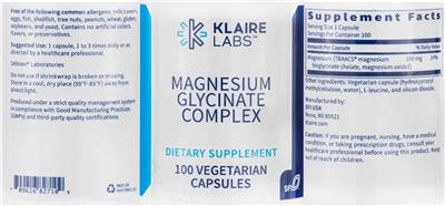 Photo of the Klaire Labs Magnesium Glycinate Complex label