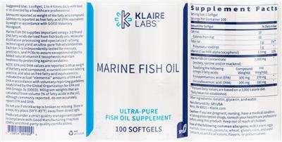 Photo of the Klaire Labs Marine Fish Oil label