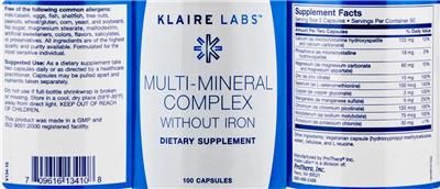 Photo of the Klaire Labs Multi-Mineral Complex without Iron label