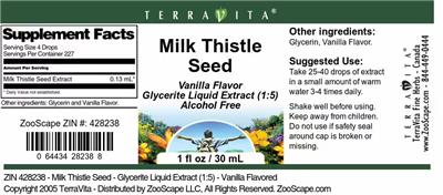 Photo of the TerraVita Milk Thistle Seed Vanilla Flavor label