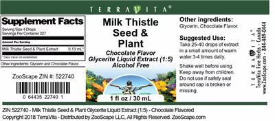 Photo of the TerraVita Milk Thistle Seed & Plant Chocolate Flavor label