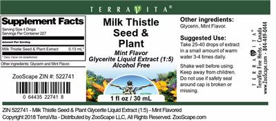 Photo of the TerraVita Milk Thistle Seed & Plant Mint Flavor label