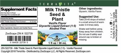 Photo of the TerraVita Milk Thistle Seed & Plant Vanilla Flavor label