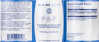 Photo of the Klaire Labs P-5-P label