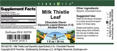 Photo of the TerraVita Milk Thistle Leaf Chocolate Flavor label