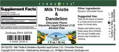 Photo of the TerraVita Milk Thistle & Dandelion Chocolate Flavor label