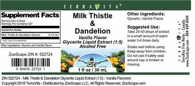 Photo of the TerraVita Milk Thistle & Dandelion Vanilla Flavor label