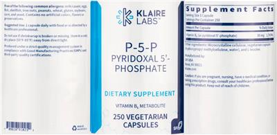 Photo of the Klaire Labs P-5-P Pyridoxal 5'-Phosphate label