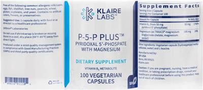 Photo of the Klaire Labs P-5-P Plus Pyridoxal 5'-Phosphate with Magnesium label