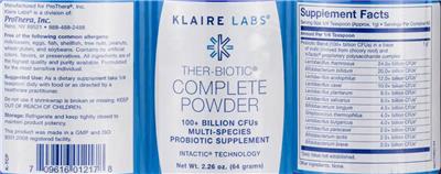 Photo of the Klaire Labs Ther-Biotic Complete Powder label