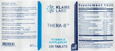 Photo of the Klaire Labs Thera-B label
