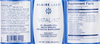 Photo of the Klaire Labs Vital-10 label