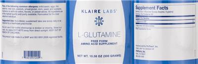 Photo of the Klaire Labs L-Glutamine label