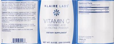 Photo of the Klaire Labs Vitamin C label