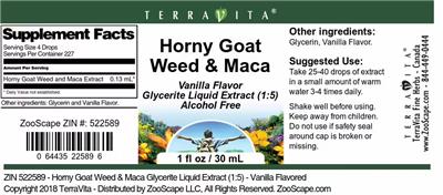 Photo of the TerraVita Horny Goat Weed & Maca Vanilla Flavor label