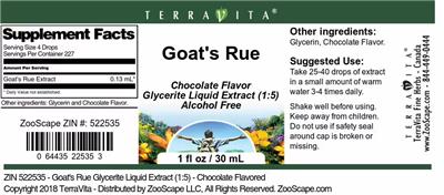 Photo of the TerraVita Goat's Rue Chocolate Flavor label