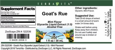 Photo of the TerraVita Goat's Rue Mint Flavor label