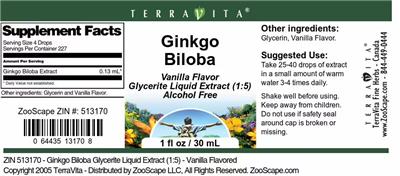Photo of the TerraVita Ginkgo Biloba Vanilla Flavor label