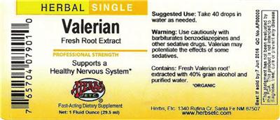 Photo of the Herbs Etc. Valerian label