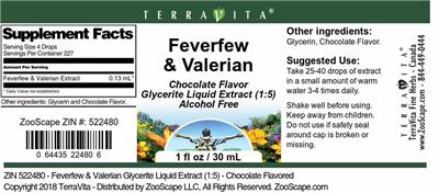 Photo of the TerraVita Feverfew & Valerian Chocolate Flavor label