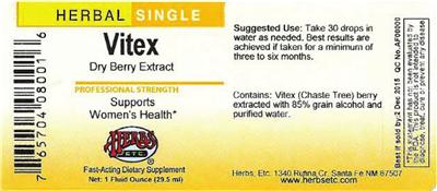 Photo of the Herbs Etc. Vitex Dry Berry Extract label