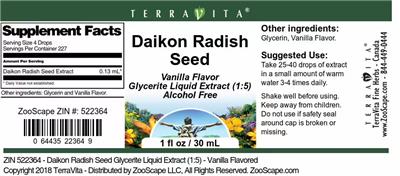 Photo of the TerraVita Daikon Radish Seed Vanilla Flavor label