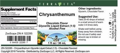 Photo of the TerraVita Chrysanthemum Chocolate Flavor label