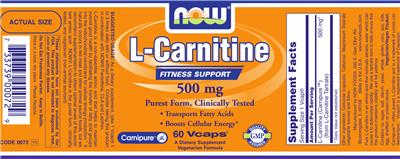 Photo of the NOW L-Carnitine 500 mg label