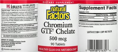 Photo of the Natural Factors Chromium GTF Chelate 500 mcg label