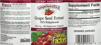 Photo of the Natural Factors GrapeSeedRich Grape Seed Extract 100 mg label