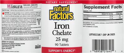 Photo of the Natural Factors Iron Chelate 25 mg label