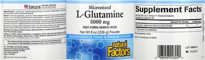 Photo of the Natural Factors Micronized L-Glutamine 5000 mg label