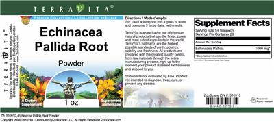 Product label for Echinacea Pallida Root Powder