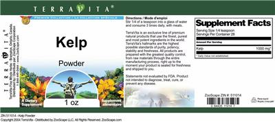 Photo of the TerraVita Premium Collection Kelp Powder label