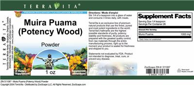Photo of the TerraVita Premium Collection Muira Puama (Potency Wood) Powder label
