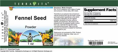 Photo of the TerraVita Premium Collection Fennel Seed Powder label