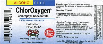 Photo of the Herbs, Etc. ChlorOxygen Chlorophyll Concentrate Alcohol Free label