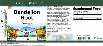 Photo of the TerraVita Premium Collection Dandelion Root Powder label