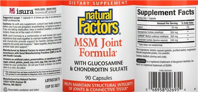 Photo of the Natural Factors MSM Joint Formula label