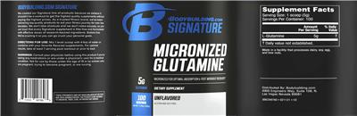 Photo of the Bodybuilding.com Signature Micronized Glutamine label