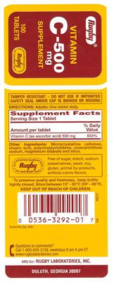 Photo of the Rugby Vitamin C-500 mg label