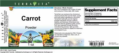 Photo of the TerraVita Premium Collection Carrot Powder label