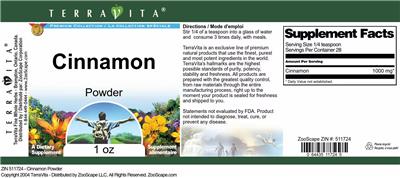 Photo of the TerraVita Premium Collection Cinnamon Powder label