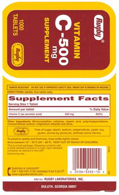 Photo of the Rugby Vitamin C-500 mg label