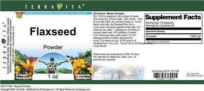 Photo of the TerraVita Premium Collection Flaxseed Powder label