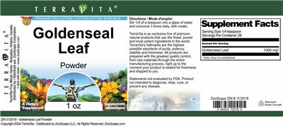 Photo of the TerraVita Premium Collection Goldenseal Leaf Powder label