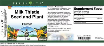 Photo of the TerraVita Premium Collection Milk Thistle Seed and Plant Powder label