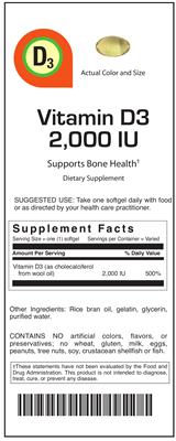 Photo of the VitalBulk Vitamin D3 2,000 IU label